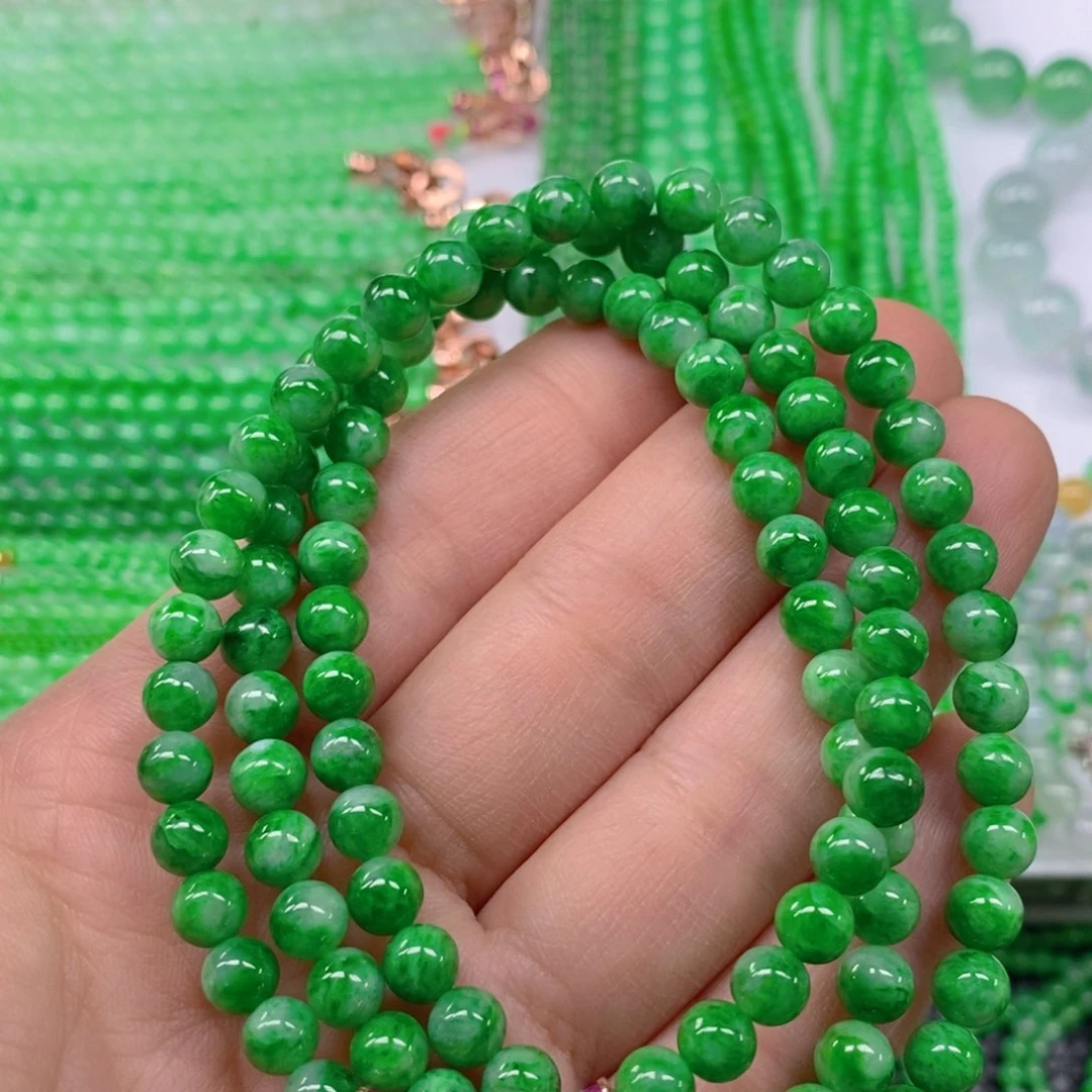 翡翠颈饰未镶嵌辣阳绿项链6m' m