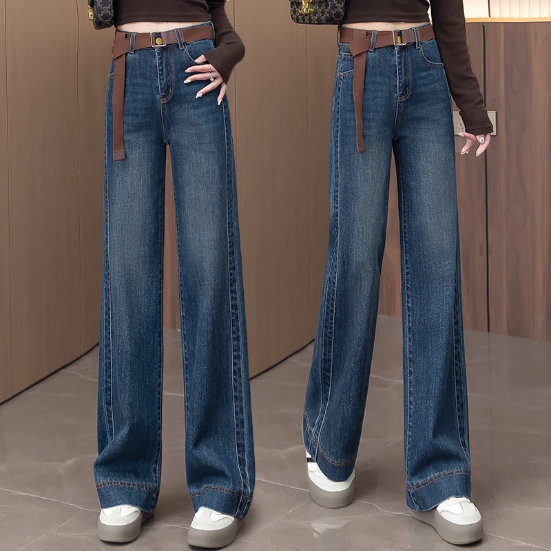 复古窄版阔腿牛仔裤女2025春秋新款高腰小个子流行爆款牛仔九分裤