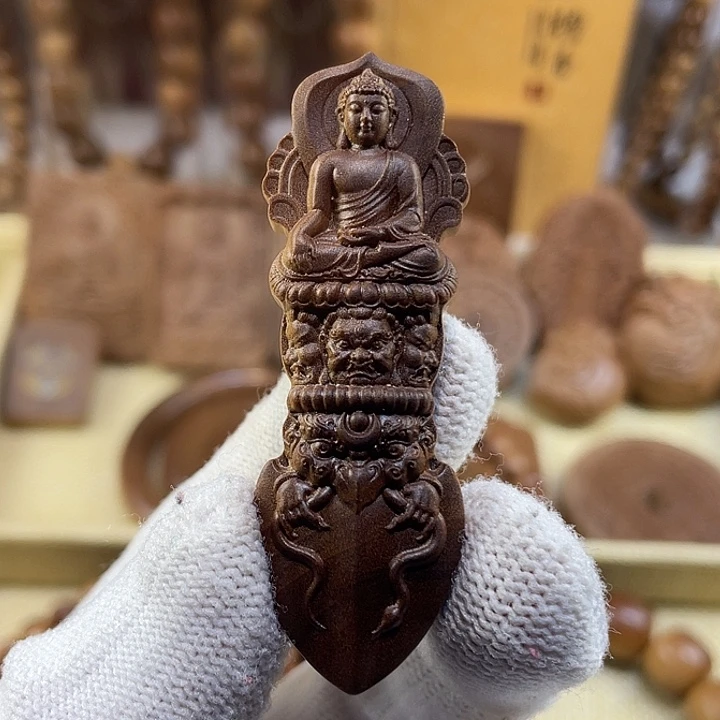 檀香木吊坠老山檀香降魔杵大日如来精工