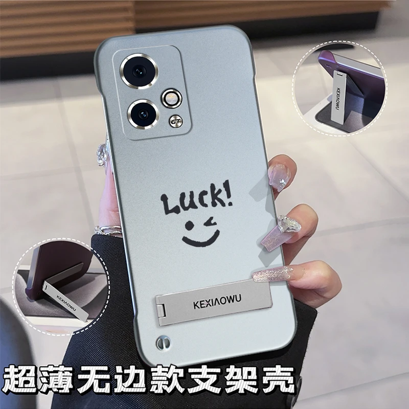 适用荣耀90GT手机壳无边框超薄壳时尚潮支架金属漆散热笑脸保护套