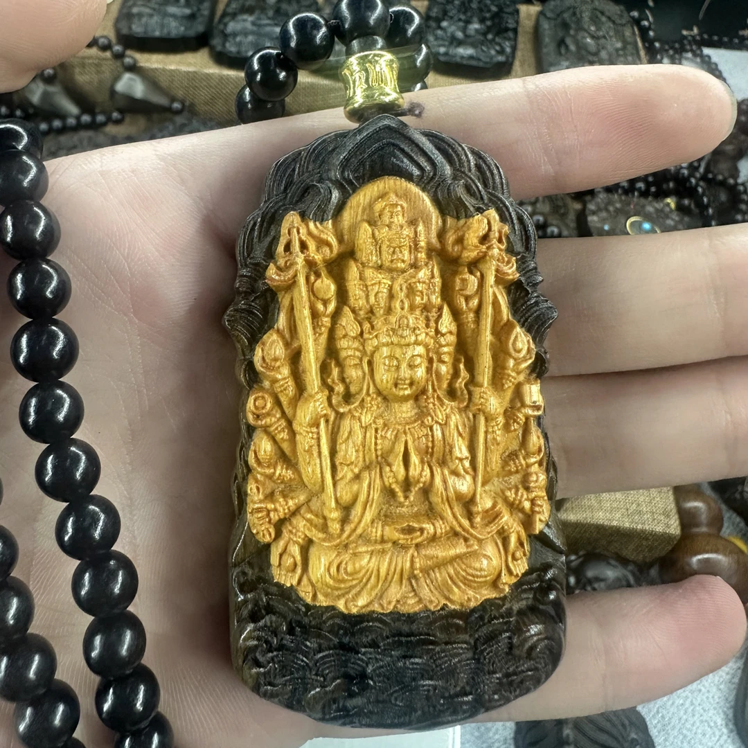 增香沉香木（千手-鼠）印尼沉香木镶嵌檀香天然雕刻搭配0.8/108颗珠