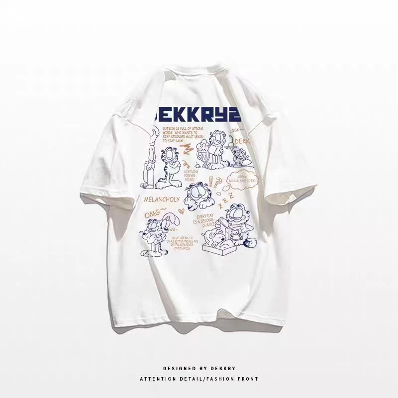 240克加菲猫短袖极简风常规清新多巴胺T恤情侣嘻哈痞帅athflow风T