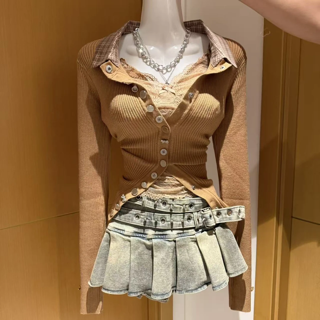 MUA家昭和少女纯欲内搭外衫牛仔百褶裙