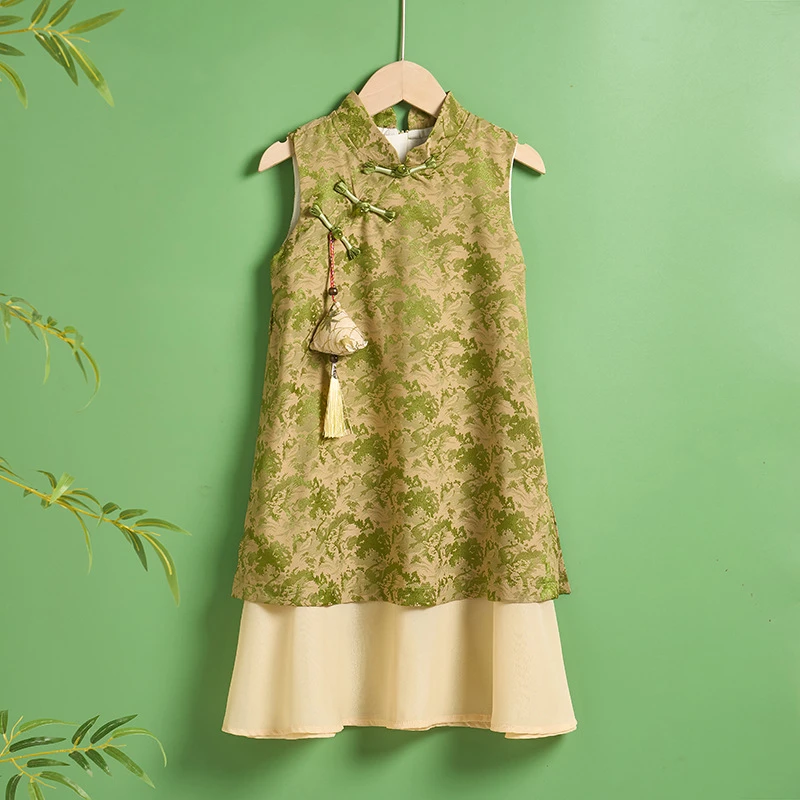 新款女童旗袍连衣裙夏季薄款无袖儿童演出服新中式国风改良日常款