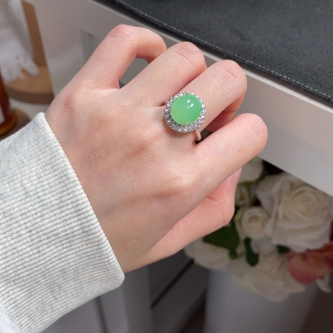 翡翠戒指银S925镶嵌7266