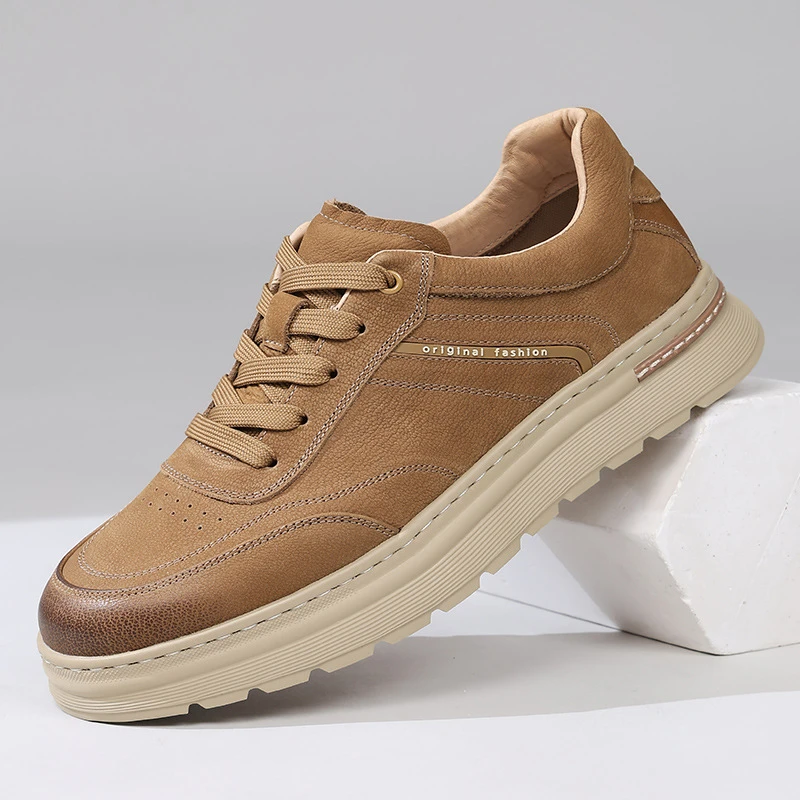 路易圣戈希男士潮流男鞋秋季复古工装鞋百搭男厚底休闲皮面板鞋