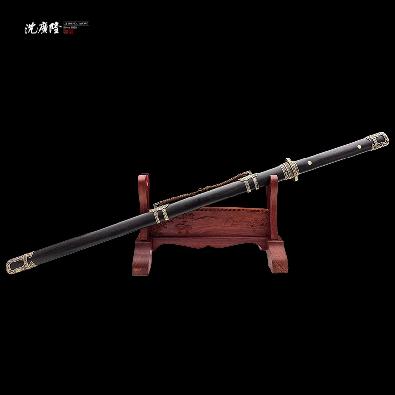龙泉沈广隆-无双唐刀中款 黑檀木 黄铜 t12镜面 宝剑 未开刃