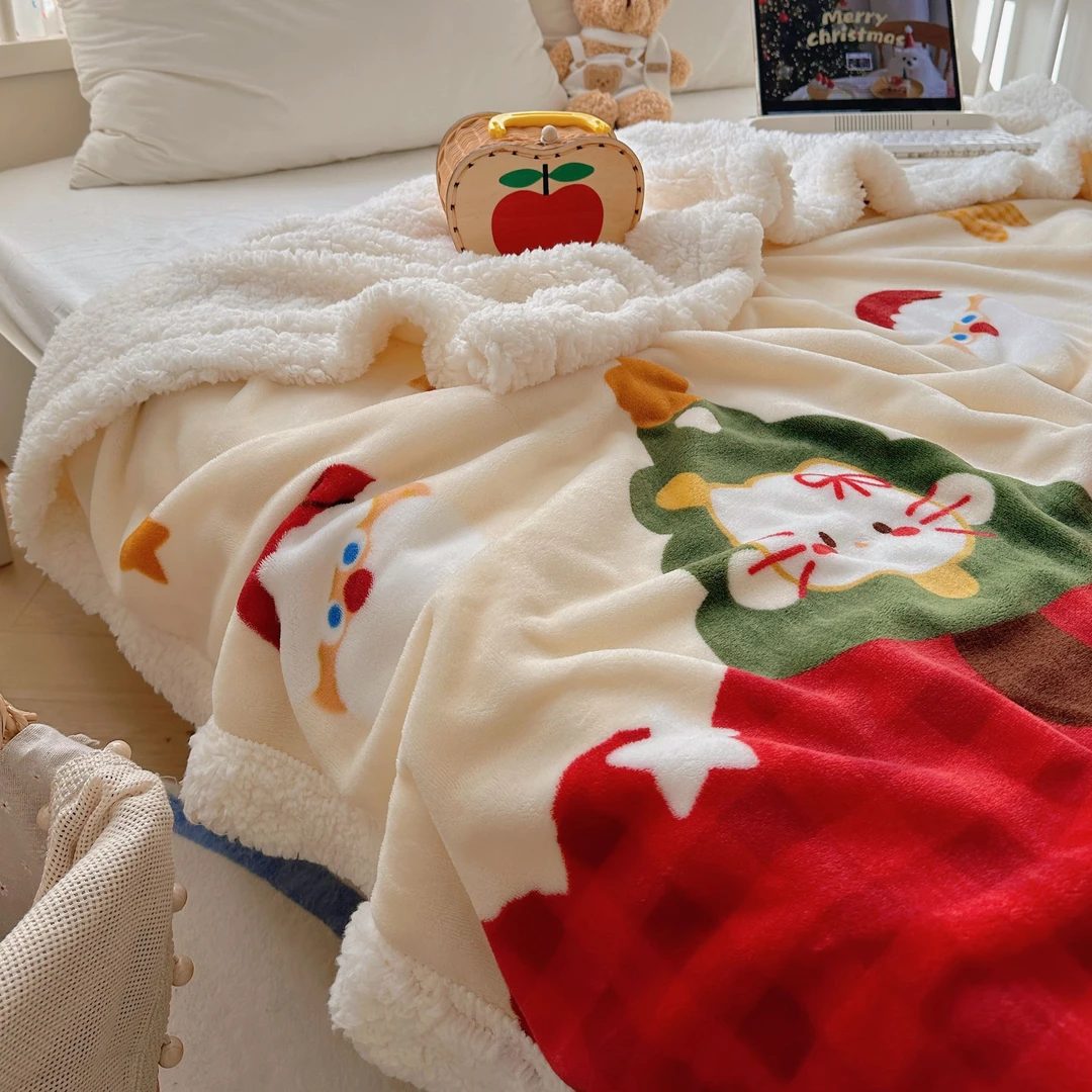 A类圣诞节加厚牛奶绒毛毯办公室午睡卡通小毯子2025新款卧室盖被