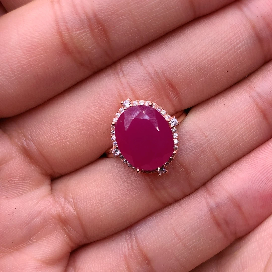 红宝石戒指银S925镶嵌