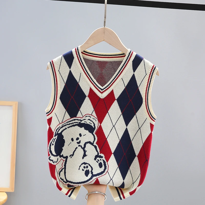 男童纯棉薄款毛衣马甲女童春秋装中大童儿童春季学生针织背心外穿