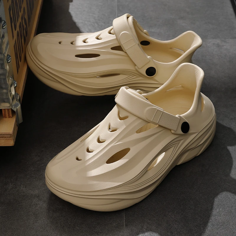 足康乐运动洞洞鞋男士夏季2025新款户外穿开车办公踩屎感厚底凉鞋