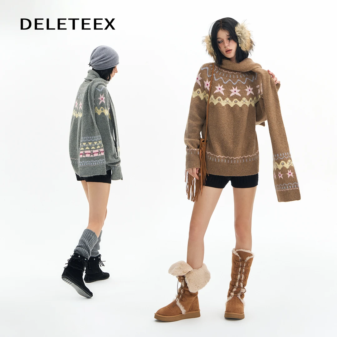 DeleteEX原创回到伦敦系列中古风六芒星费尔岛羊毛圆领套头毛衣
