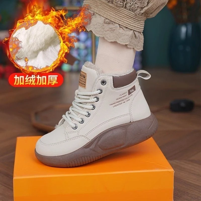 加绒真皮雪地靴女高帮棉鞋2024冬季新款加厚保暖防滑软底休闲短靴