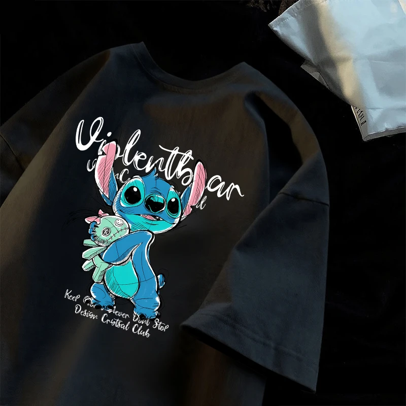 夏日暑假旅游出行透气短袖T恤男情侣休闲史迪仔夏季百搭半袖上衣