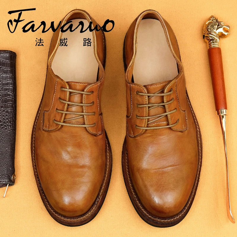 马皮鞋男大头真皮2025新款水洗做旧高级手工真皮底商务休闲德比鞋