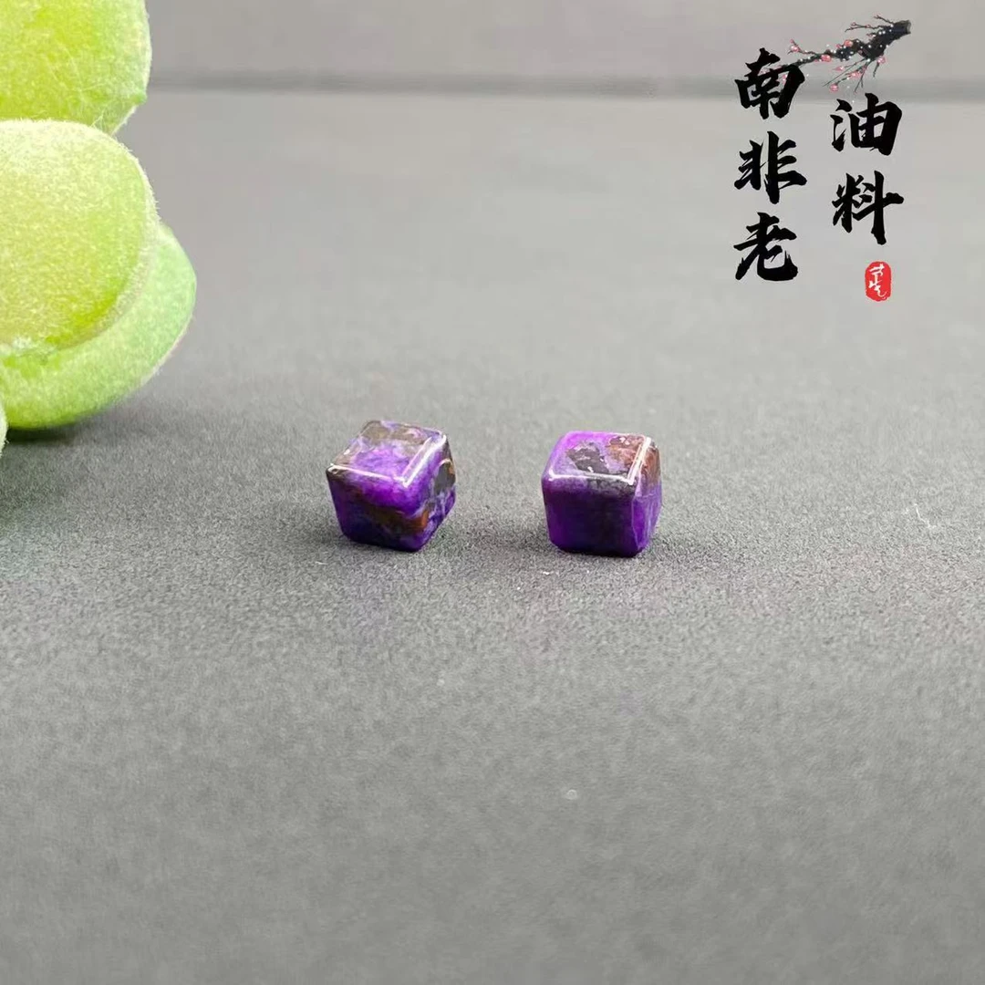 舒俱来老油料 18k金方糖耳钉/E004/ 卡6.0mm紫色时尚