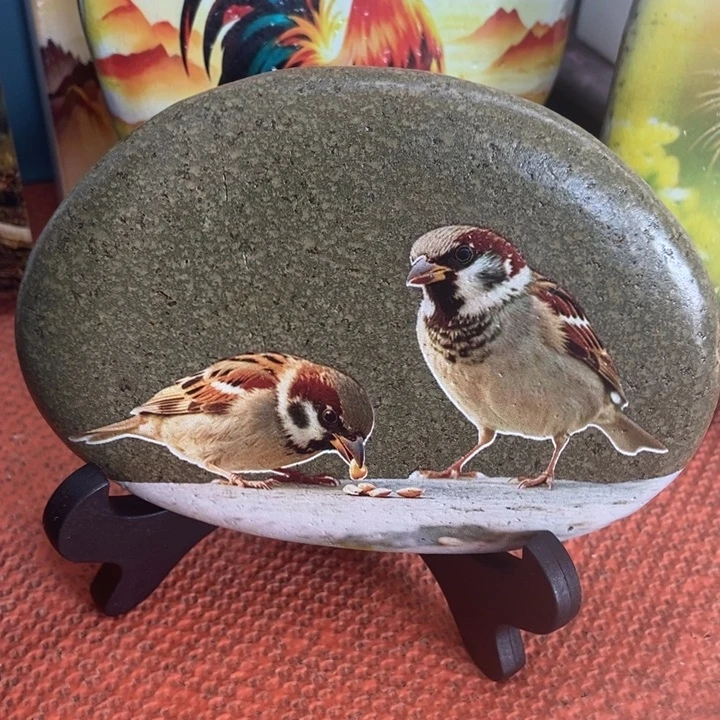 石材麻雀摆件真美啊