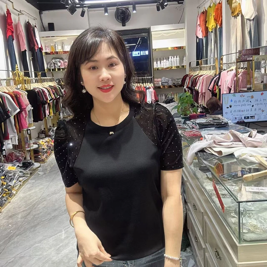 34-3723拼接丝绒T恤58长