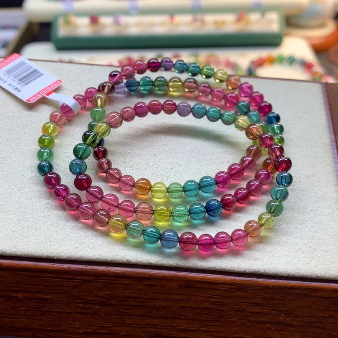 手串未镶嵌碧玺艳丽色标彩虹三圈