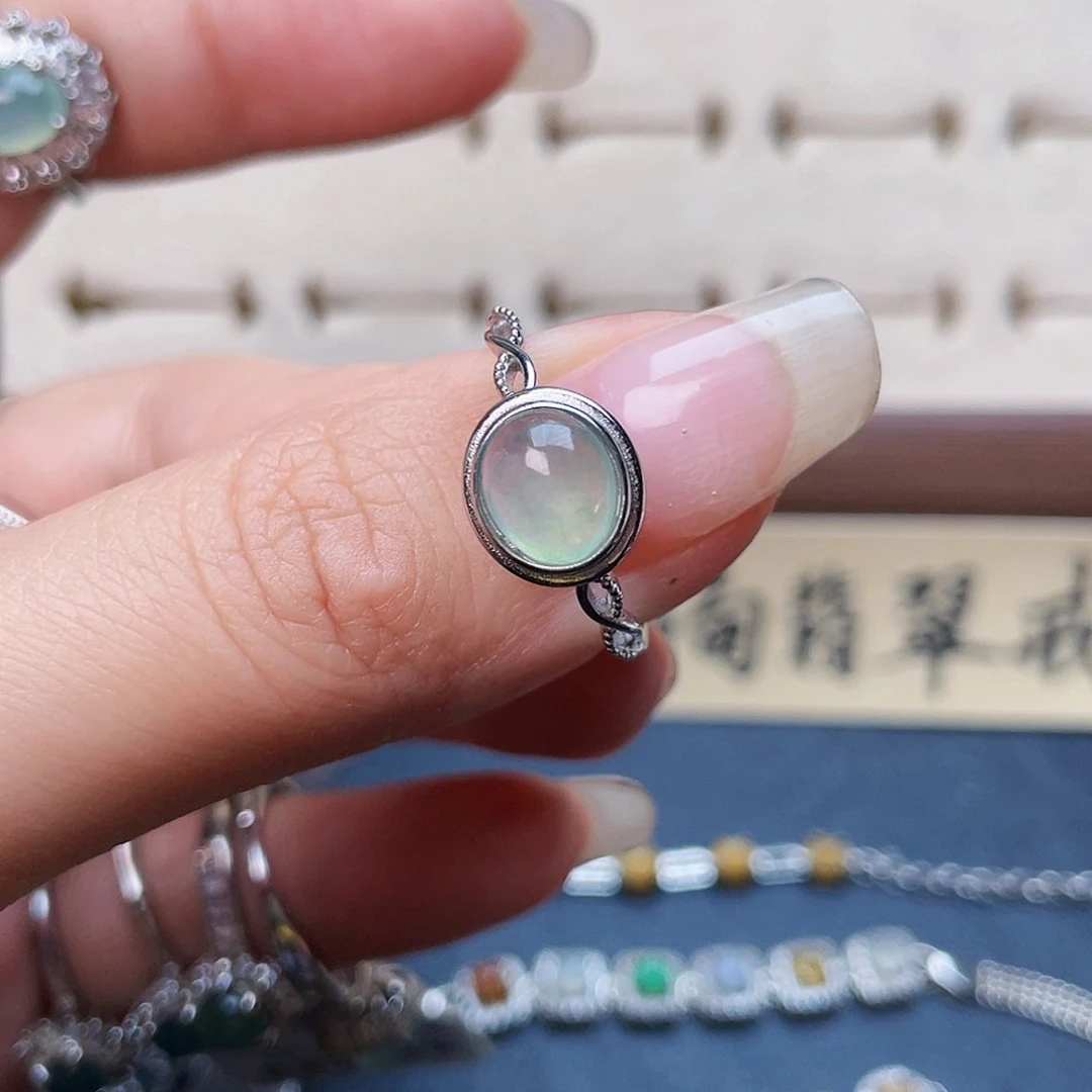 翡翠戒指银S925镶嵌戒指
