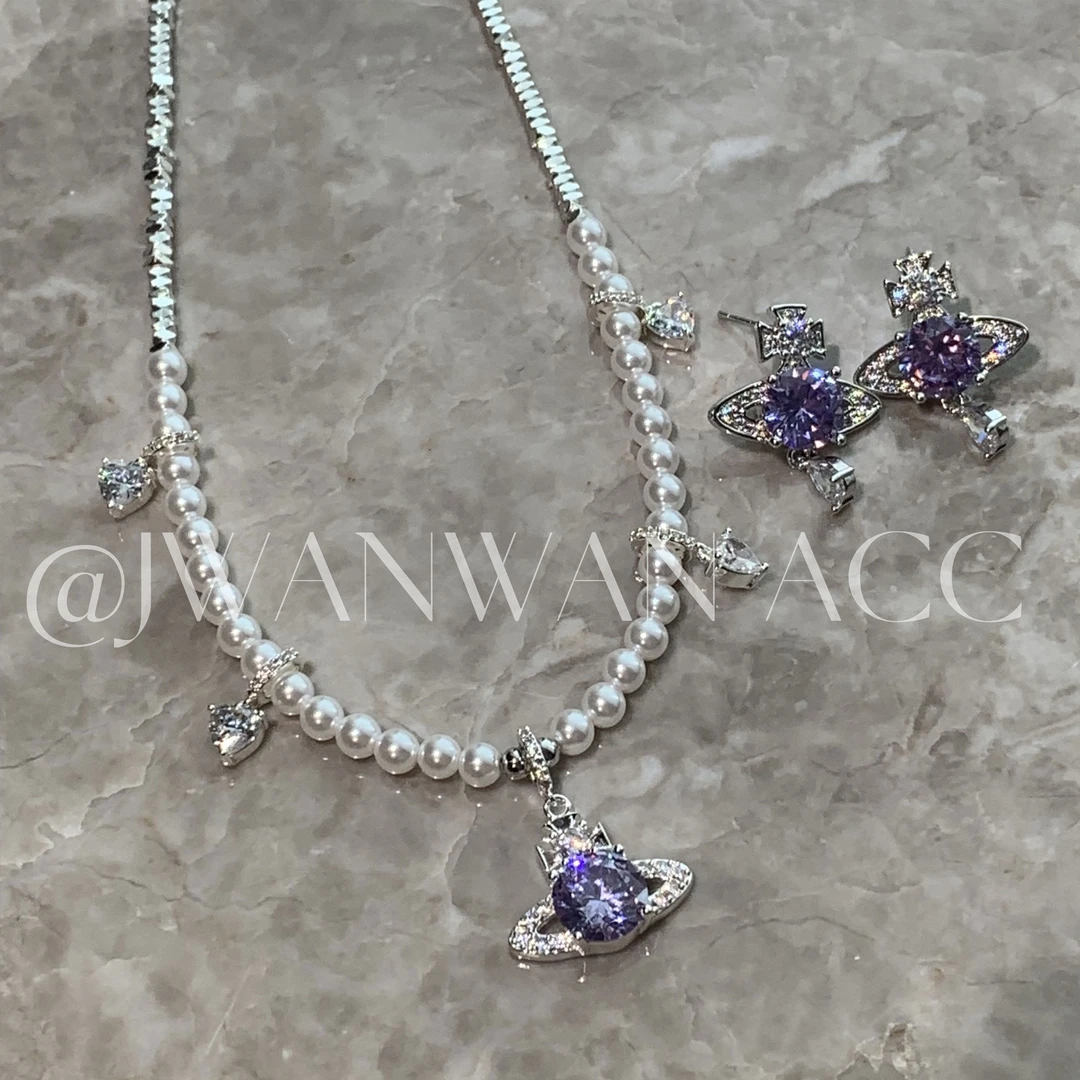 铜合金锆石项链 圣罗飞船.紫色土星闪钻系列YT3020AN