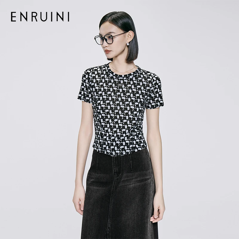 恩瑞妮2025款夏短袖时尚气质休闲短款针织圆领ESXT4B869