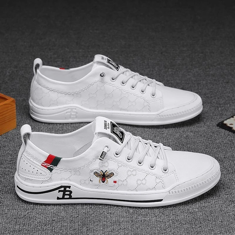 【Npkp&shoe官方】欧洲站刺绣板鞋夏季透气薄款小蜜蜂真皮小白鞋