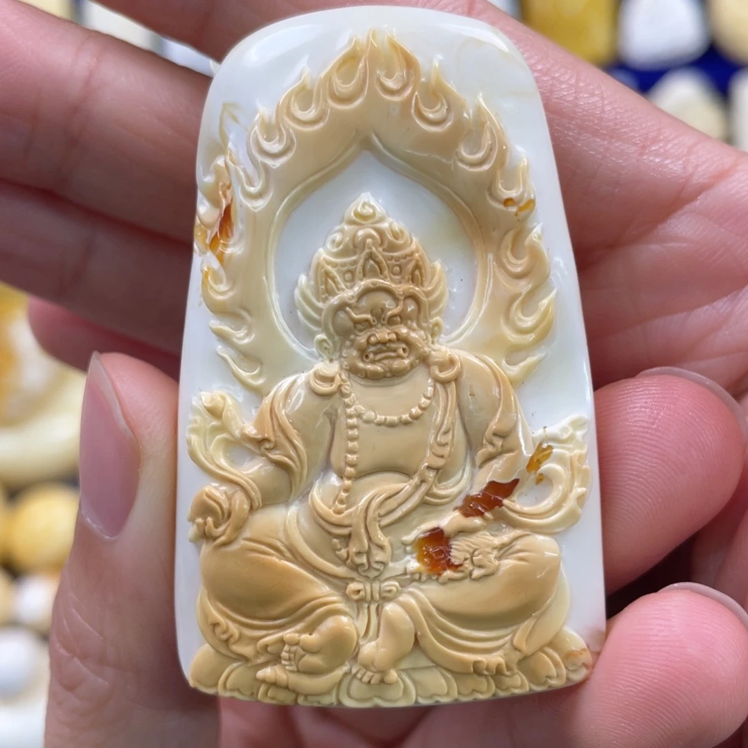 蜜蜡裸石未镶嵌琥珀蜜蜡黄财神吊坠