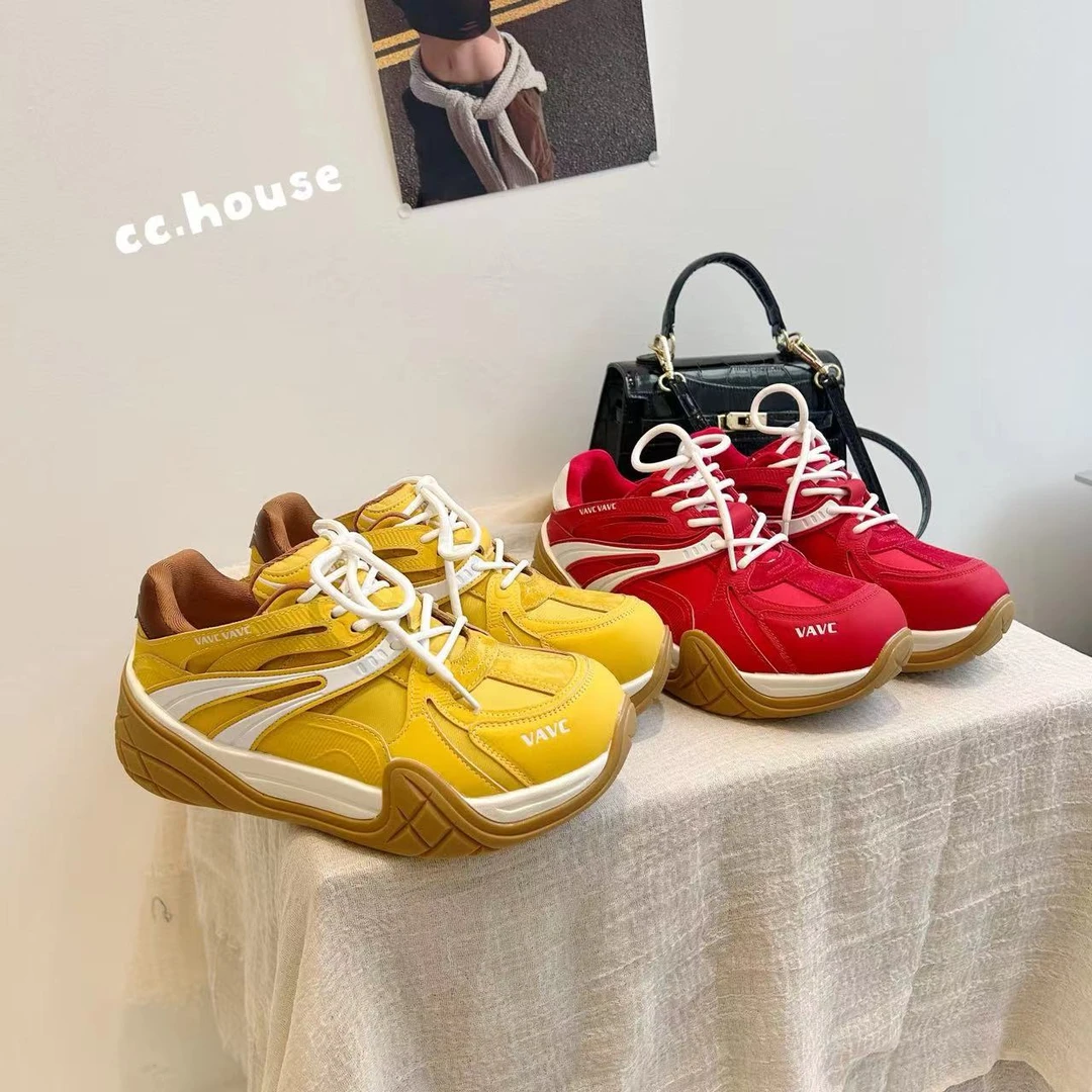 复古百搭厚底增高红色德训鞋女2025年新款小众面包运动休闲阿甘鞋