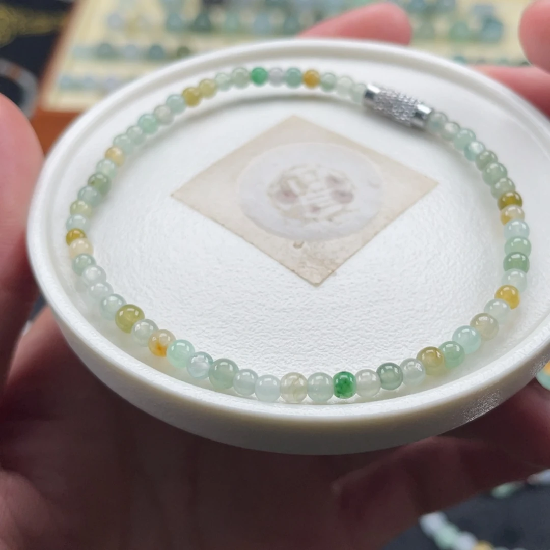 翡翠散珠天然翡翠 小米珠手串3+