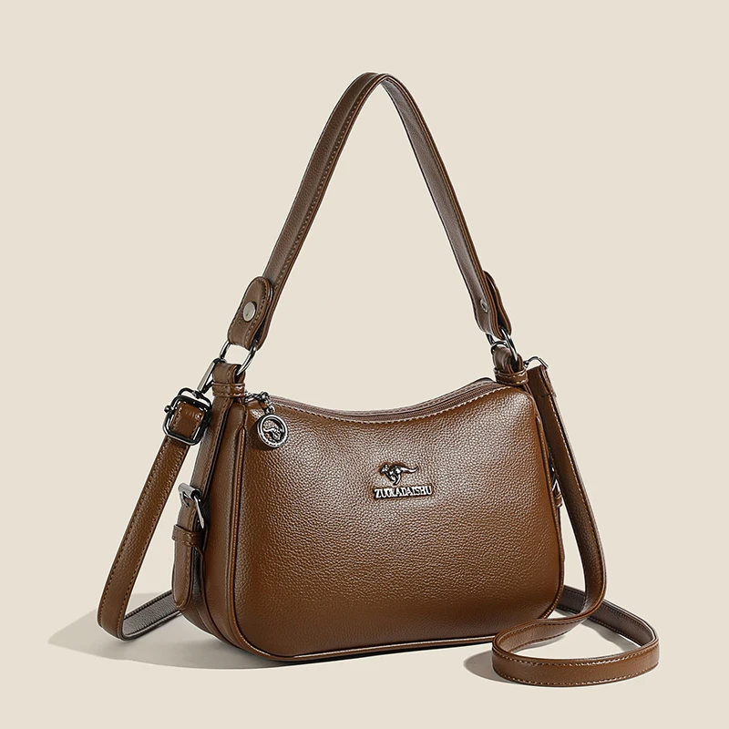 软皮单肩斜挎手提包2025春季新款软皮时尚百搭中年妈妈包包女8386