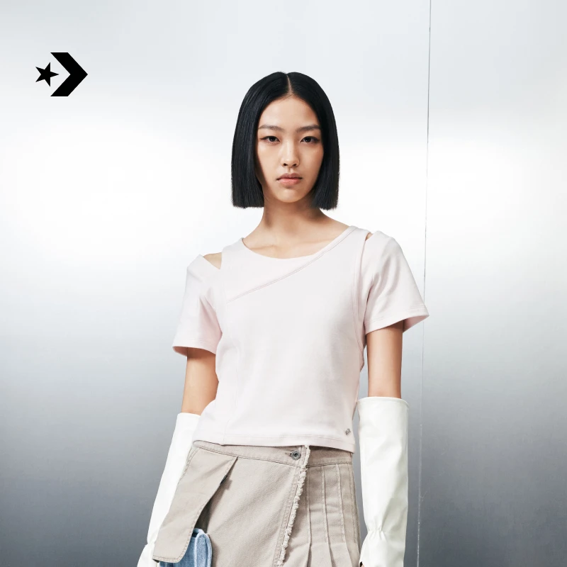 匡威女解构主义T恤弹性短袖辣妹风短款上衣CONVERSE 10027216