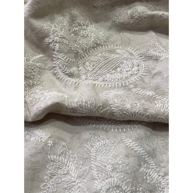 佩斯利花腰果花亚麻棉提花绣花肌理感布料 春秋冬布料设计师面料