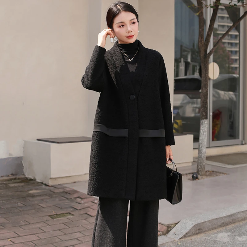 宽松休闲韩版羊毛大衣女中长款外套2025秋冬新款毛呢外搭开衫茧型