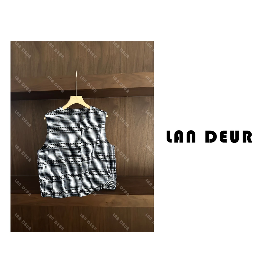 JIUJIU【浮云知夏】宽松型薄款格子马甲设计感透气休闲格纹