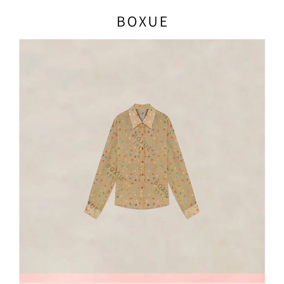 BOXUE“幻彩波点”2025春季高级感100苎麻波点 衬衫#250325CS1309