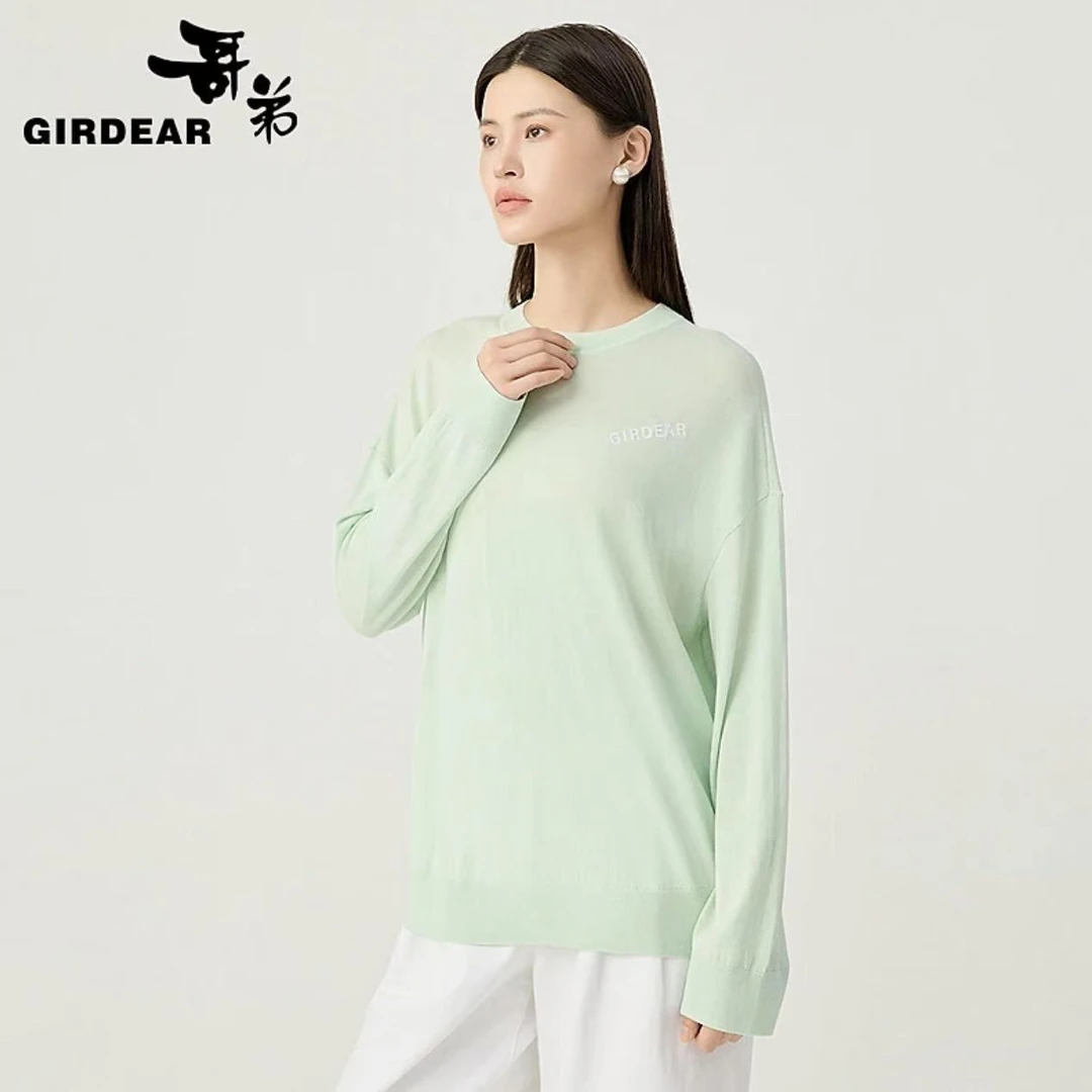 哥弟品质女装新款宽松简约百搭字母圆领套头薄款长袖针织衫138044