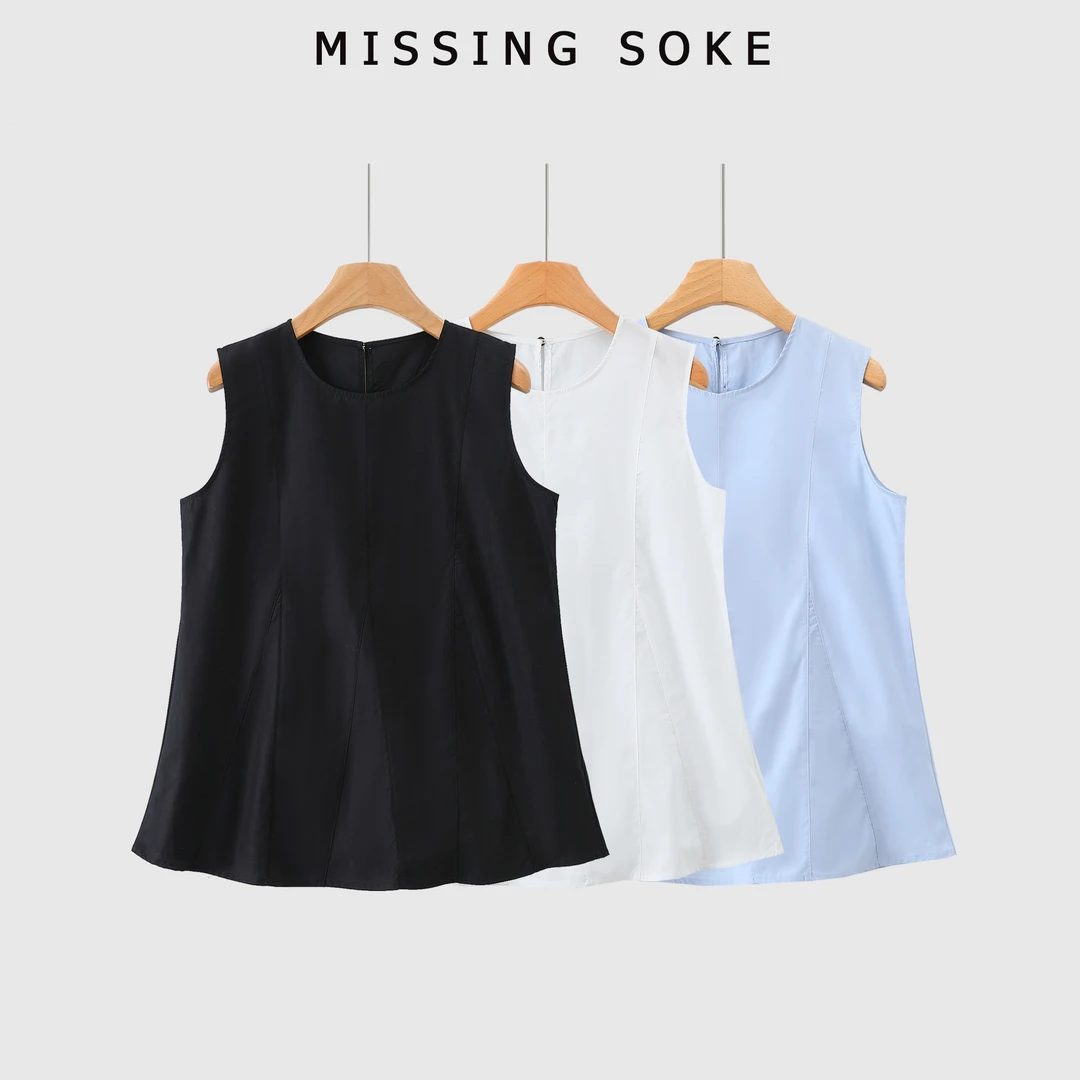 法式慵懒美学 | 圆领无袖衬衫