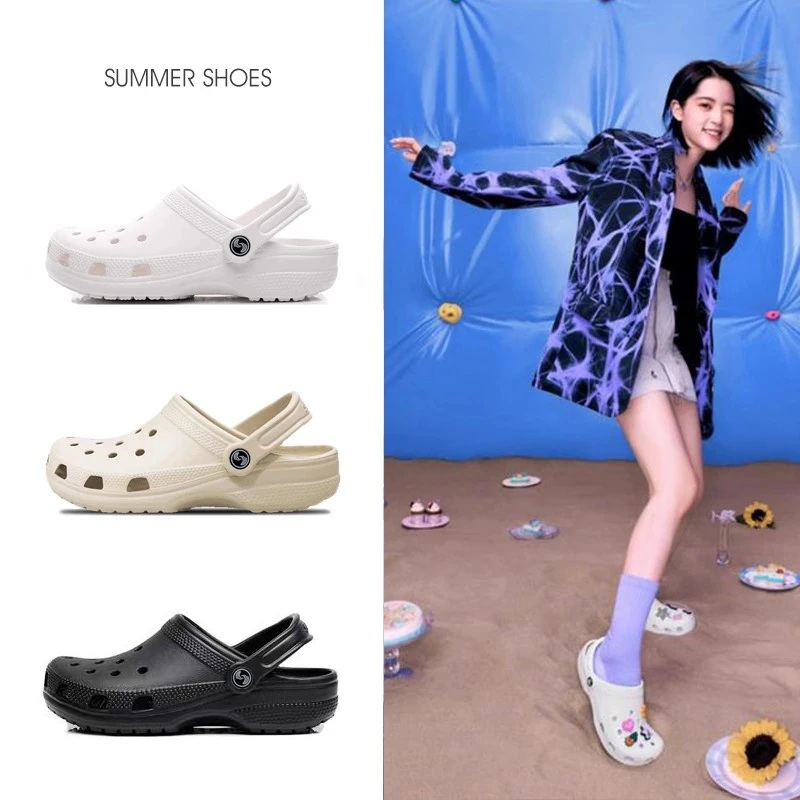 明星款男女通用防滑防臭夏季镂空洞洞鞋厚底增高沙滩凉鞋