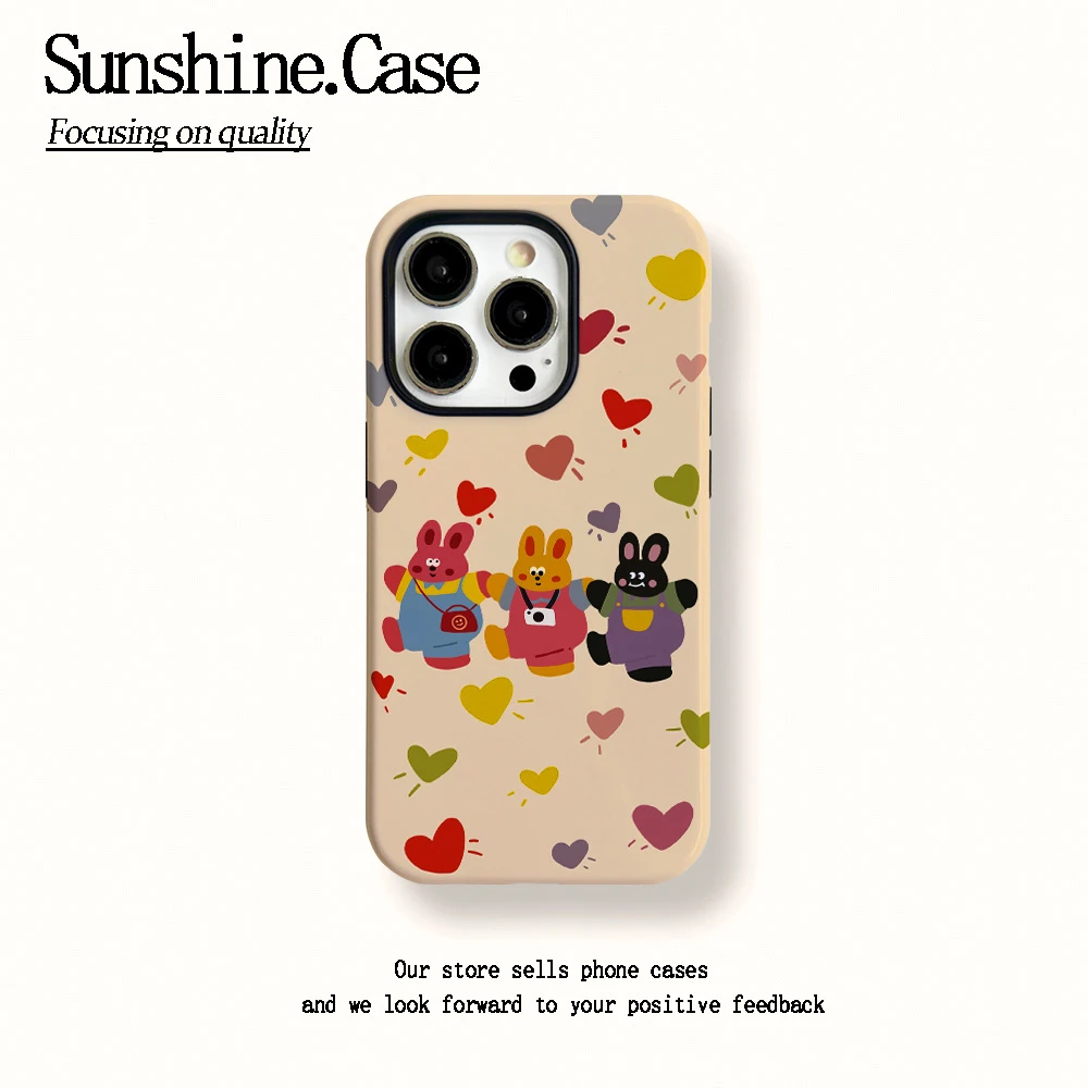 菲林二合一适用苹果华为vivo小米oppo手机壳兔子爱心16PRO/15