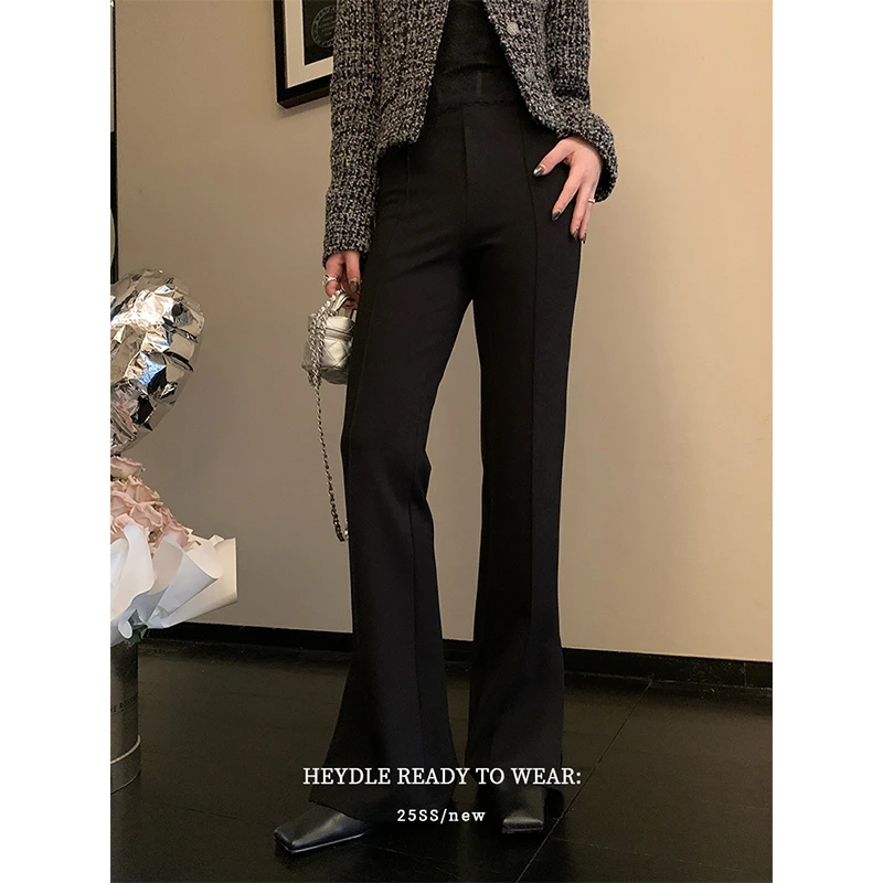 黑豆哼哼 显瘦buff*黑色西装裤女春装新款长裤修身显瘦开叉微喇裤