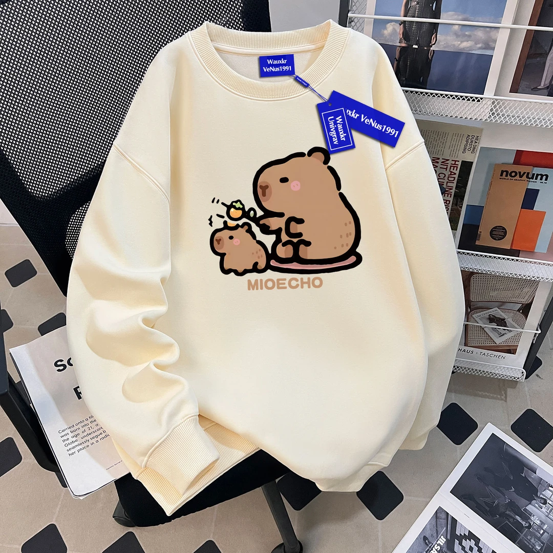 可爱卡通卡皮巴拉印花女童早秋圆领卫衣宽松中大童长袖上衣ins潮