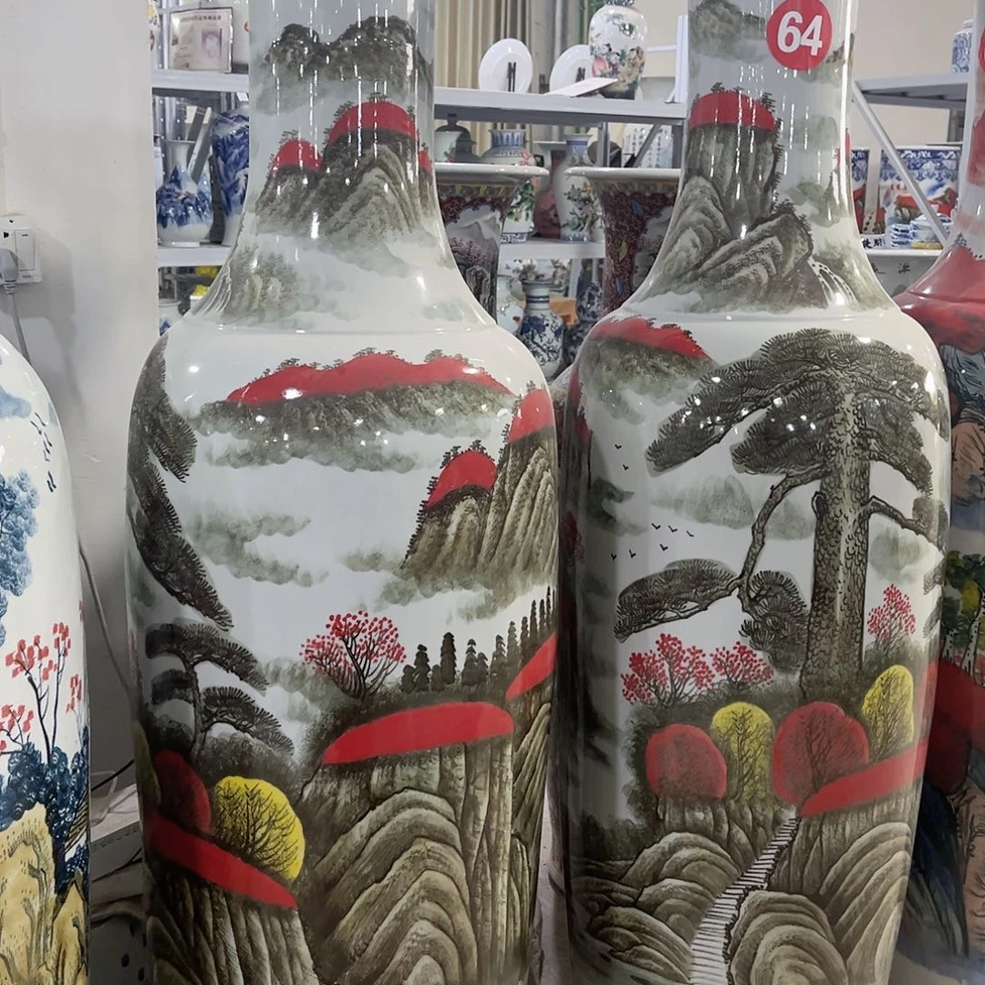 陶景德镇落地大花瓶高度1.8左右一对