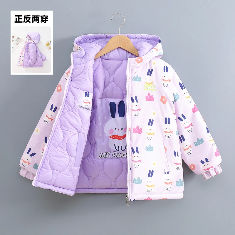 童装加棉双面穿儿童春秋冬外套女童冲锋衣女孩派克服卡通防风衣潮