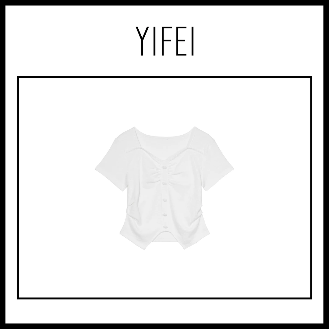 【艺菲专属】方领纽扣短 T勾勒夏日清新时尚曲线解锁夏日甜辣风618