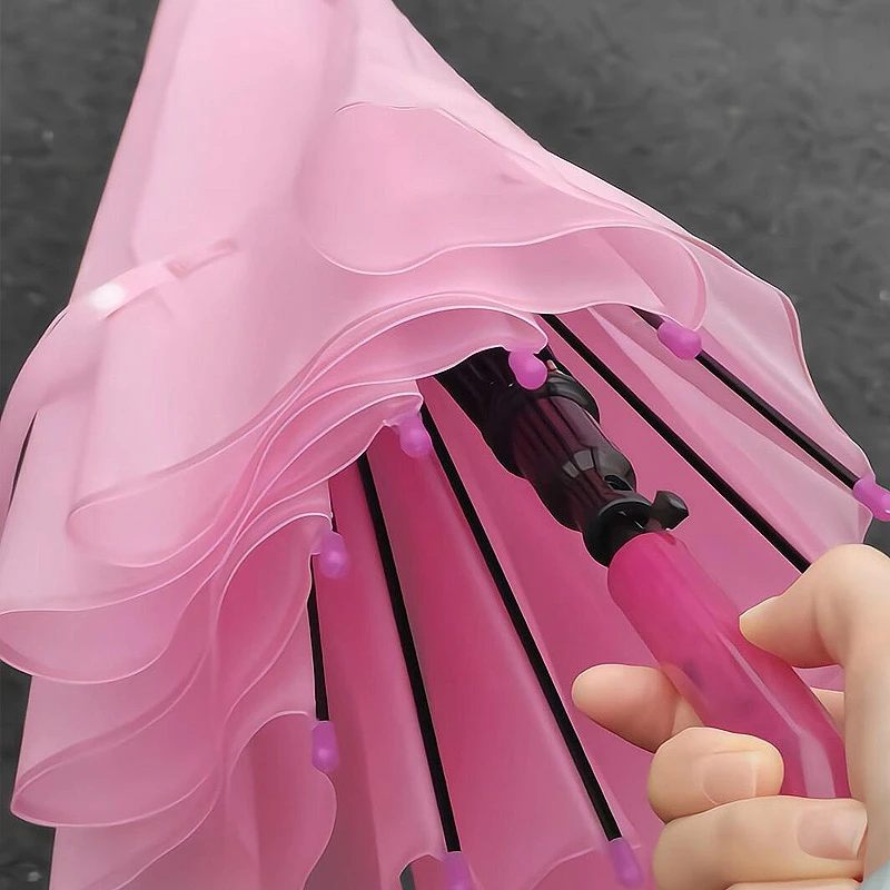 遇光变色雨伞女长柄加大加厚加固透明磨砂2024新款晴雨两用高颜值