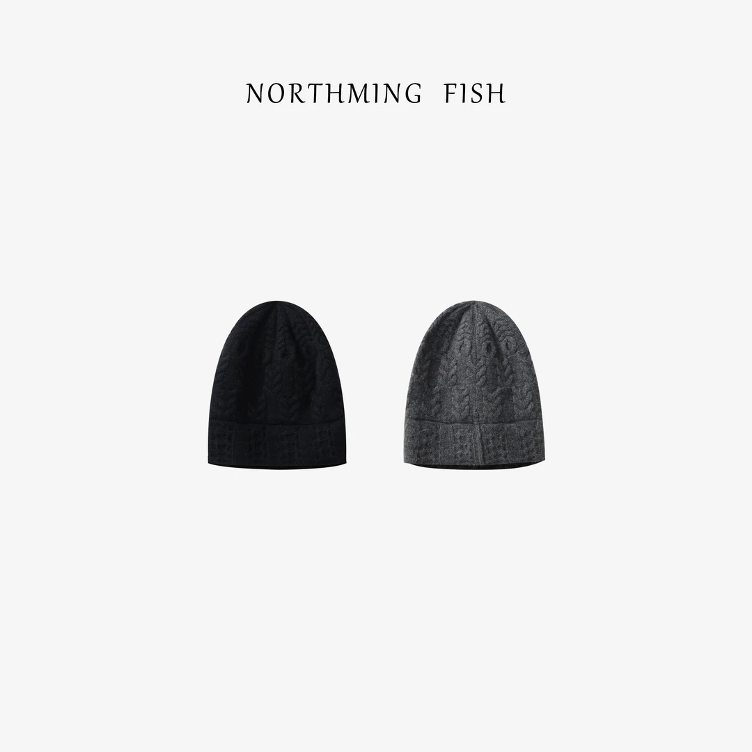 NorthMing fish 100羊绒休闲百搭麻花编制针织帽