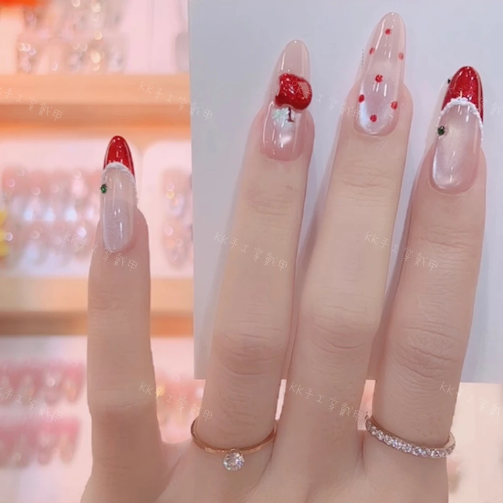 【圣诞派对】秋冬圣诞氛围纯手工可拆卸穿戴蝴蝶结显白美甲贴片