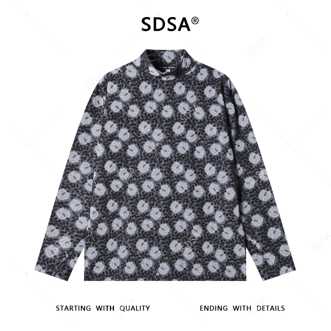 SDSA男士秋冬新款痞帅男装潮牌撞色提花半高领长袖T恤简约时尚潮