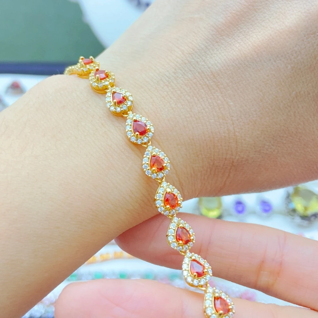 手链彩色蓝宝石银S925镶嵌